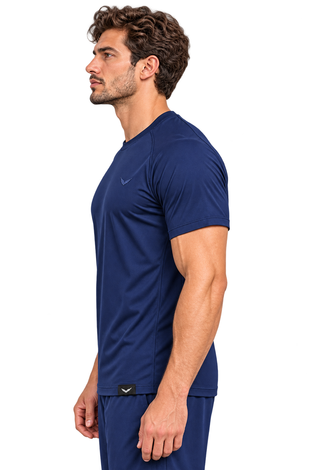 Comfy Motion Tee | Color: Navy Blue | View: Left